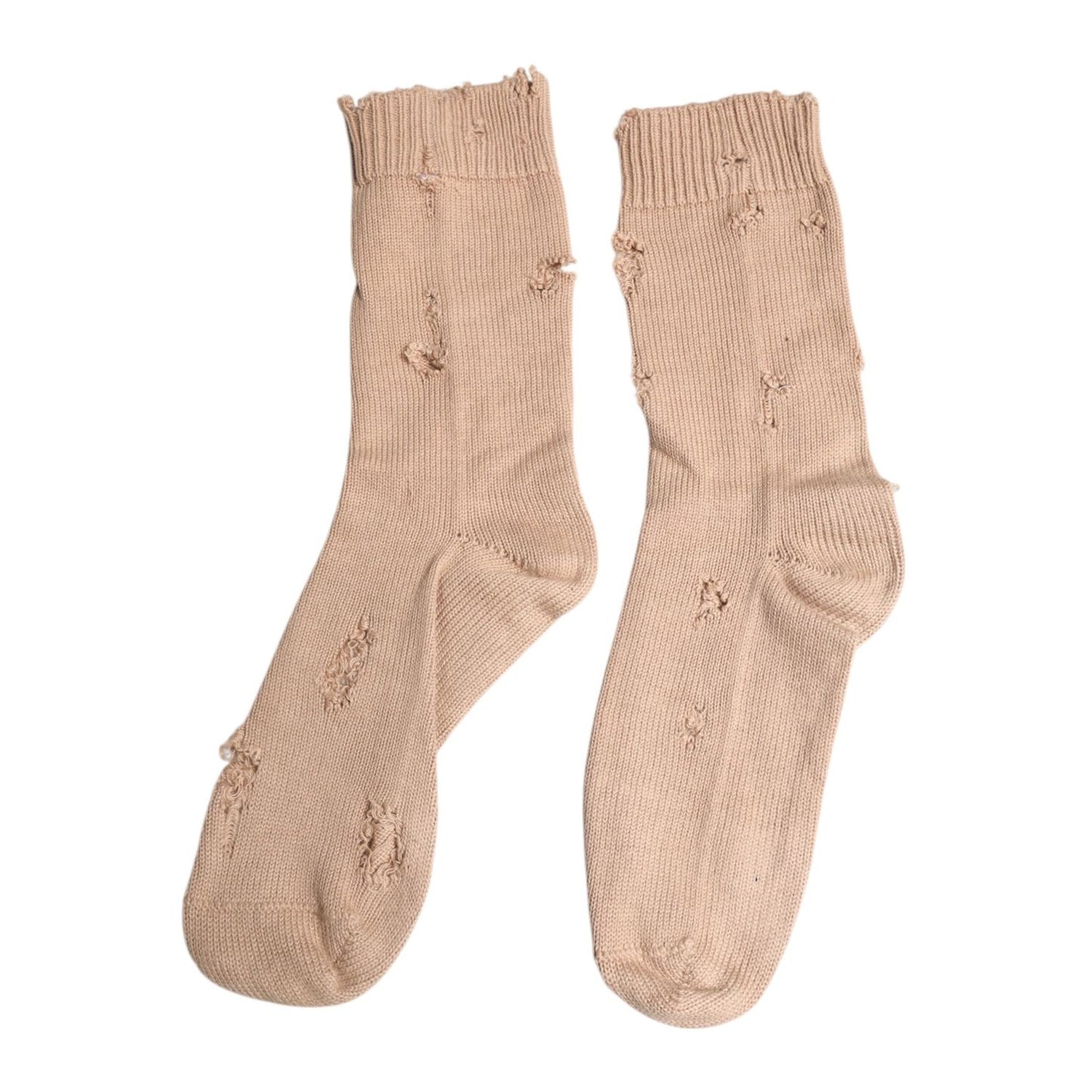 Dolce & Gabbana Beige Solid Stretch Mid Calf Men Socks
