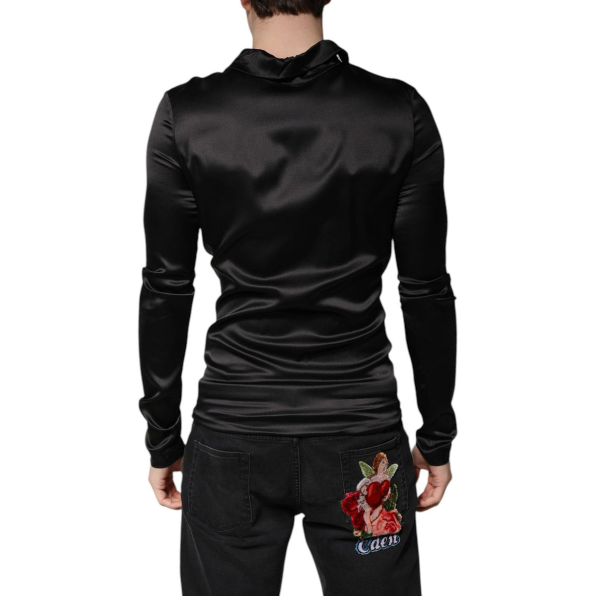 Dolce & Gabbana Black Silk Turtleneck Men Pullover Sweater
