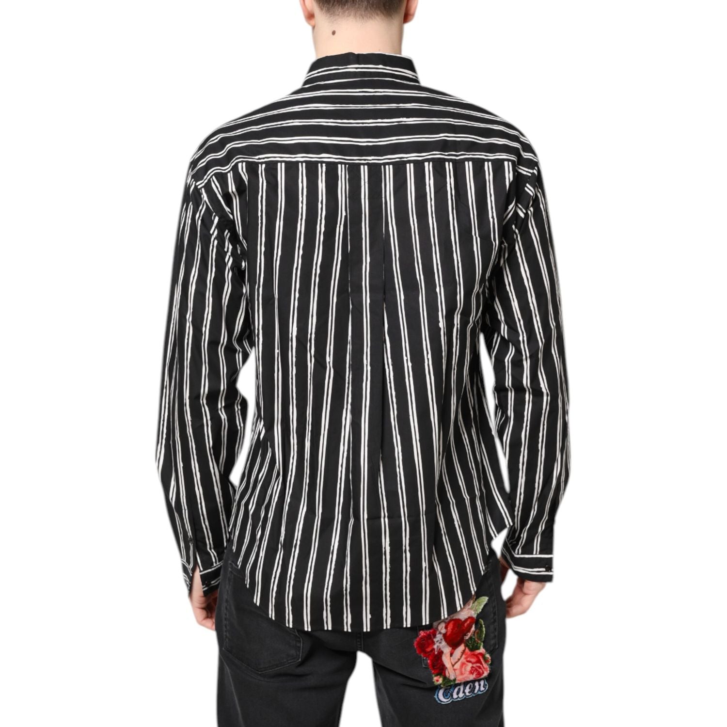 Dolce & Gabbana Black White Striped Cotton Dress Shirt