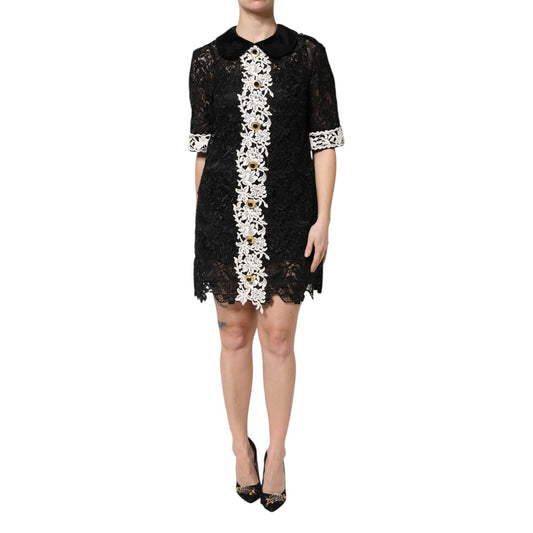 Dolce & Gabbana Black Floral Lace Embellished Mini Dress Dolce & Gabbana