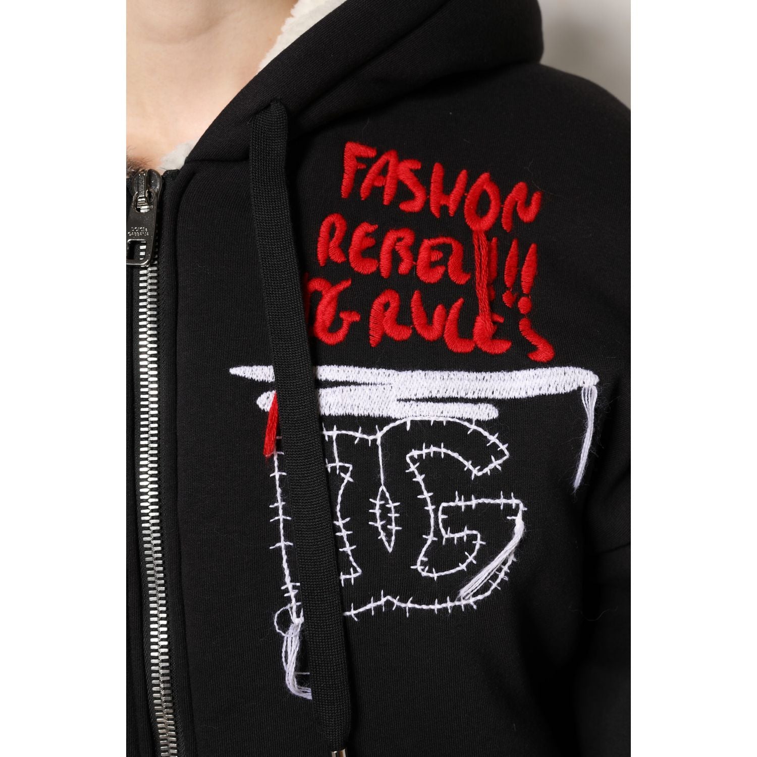 Dolce & Gabbana Black Embroidered Full Zip Hooded Jacket
