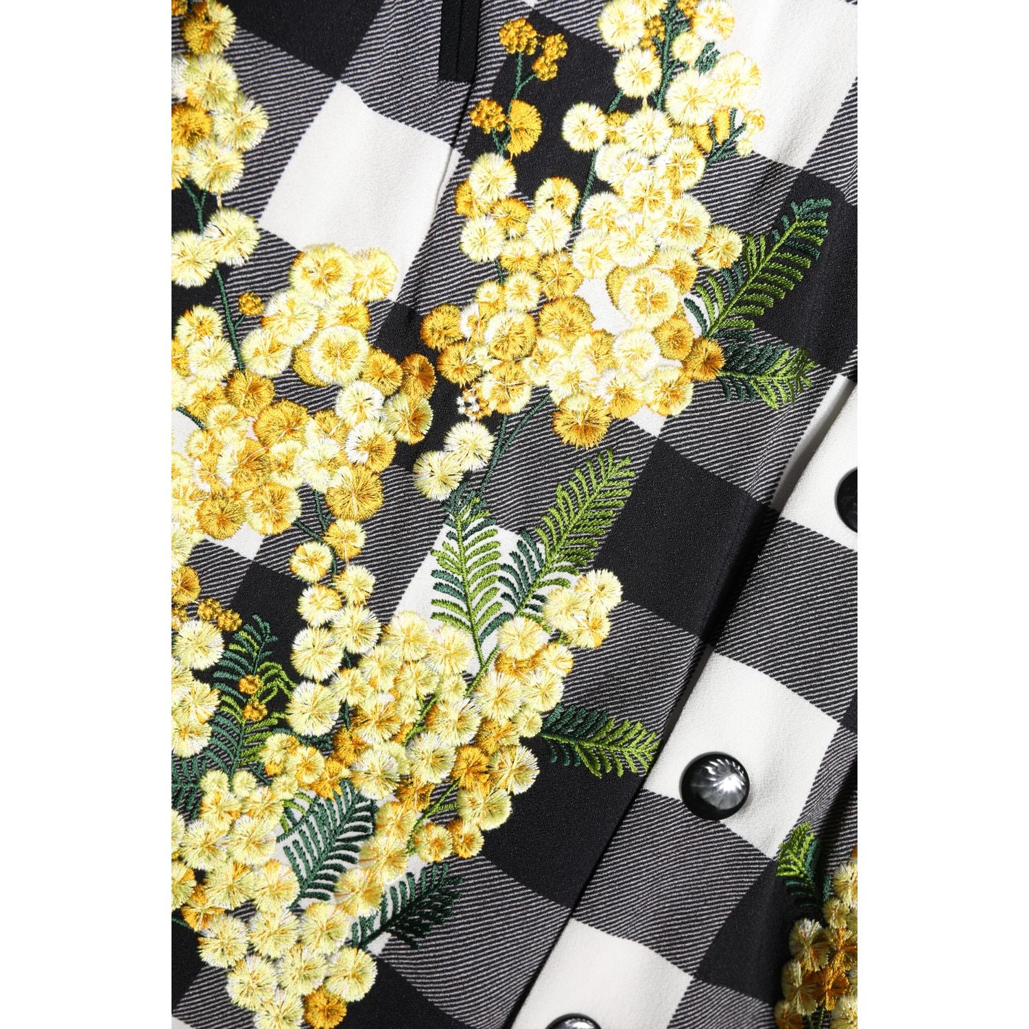 Dolce & Gabbana Black White Check Floral Button Down Jacket