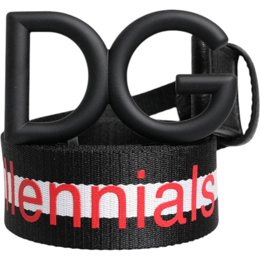 Dolce & Gabbana Black Polyester Logo Print DG Buckle Belt