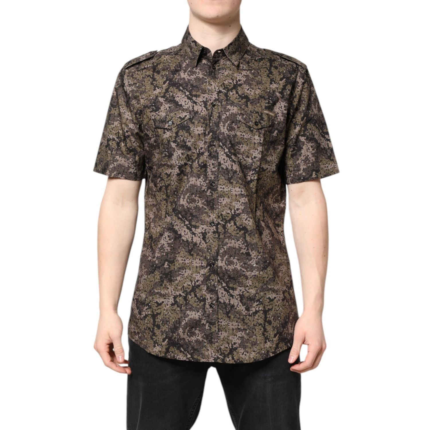 Dolce & Gabbana Multicolor Camouflage Button Down GOLD Shirt