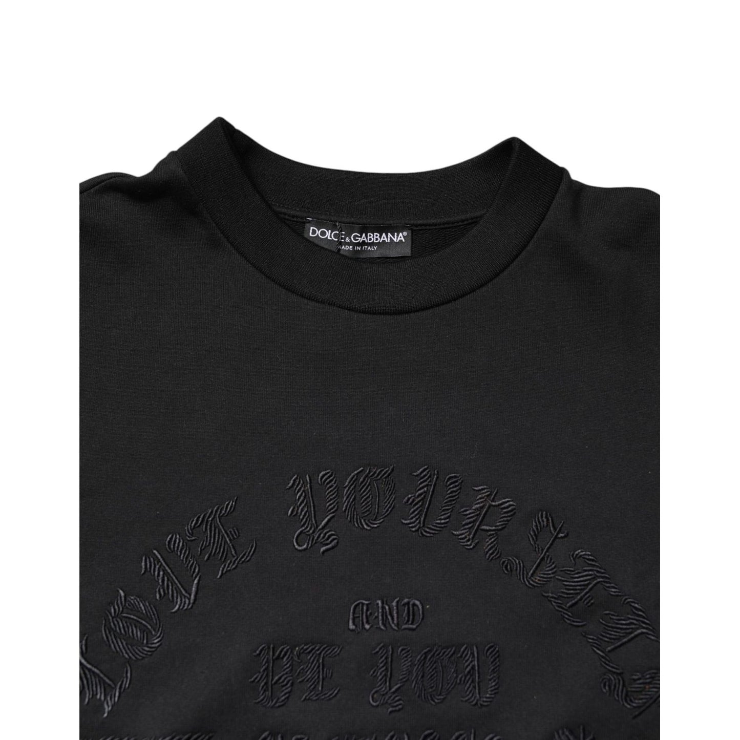 Dolce & Gabbana Black Embroidered Crew Neck Pullover Sweater