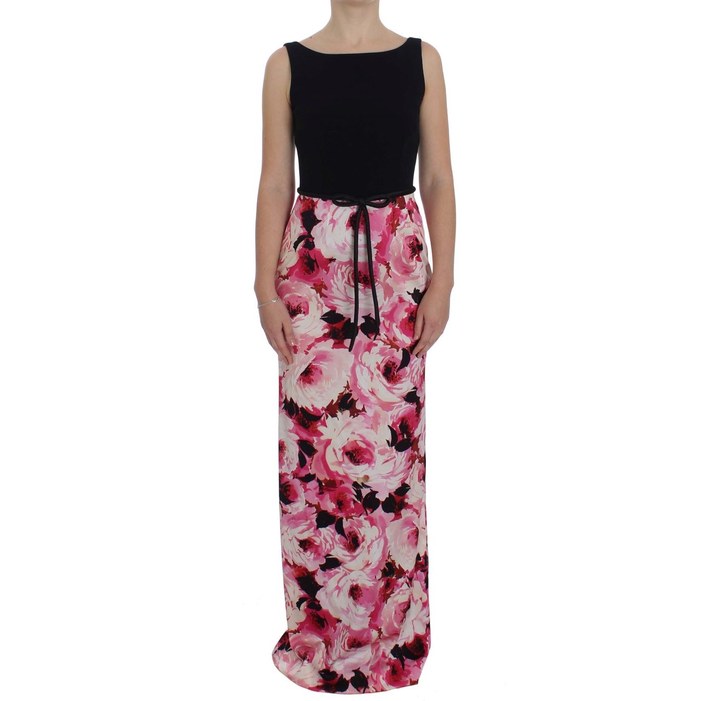 Dolce & Gabbana Pink Floral Print Long Maxi Sheath Dress