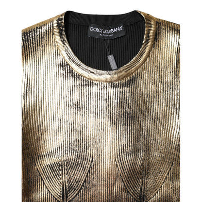 Dolce & Gabbana Gold Round Neck Long Sleeve Pullover Top