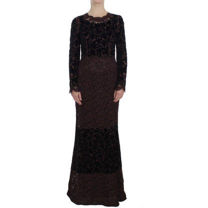 Dolce & Gabbana Purple Floral Lace Ricamo Maxi Dress Dolce & Gabbana