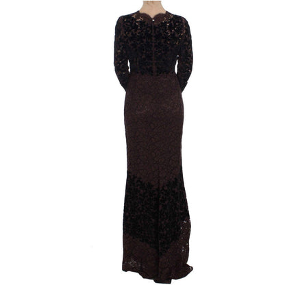 Dolce & Gabbana Purple Floral Lace Ricamo Maxi Dress Dolce & Gabbana