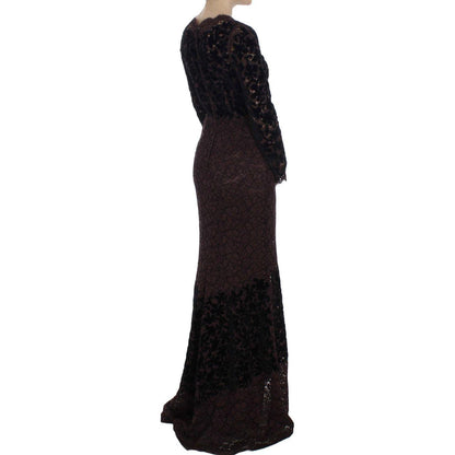 Dolce & Gabbana Purple Floral Lace Ricamo Maxi Dress Dolce & Gabbana