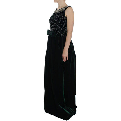 Dolce & Gabbana Green Velvet Crystal Long Maxi Dress Dolce & Gabbana