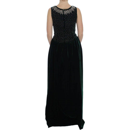 Dolce & Gabbana Green Velvet Crystal Long Maxi Dress Dolce & Gabbana