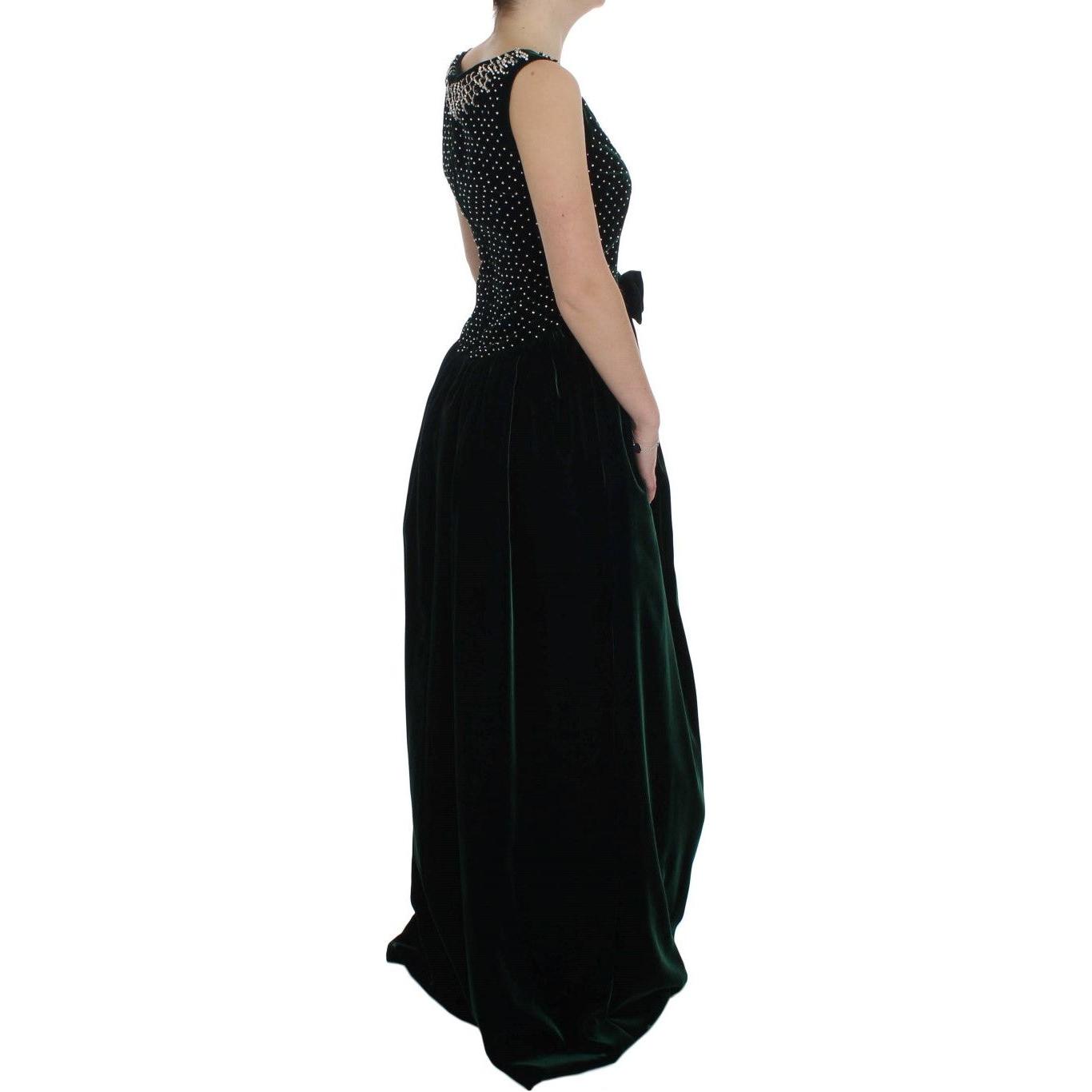 迷人翡翠天鹅绒水晶长裙