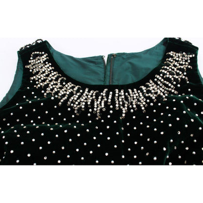 Dolce & Gabbana Green Velvet Crystal Long Maxi Dress Dolce & Gabbana