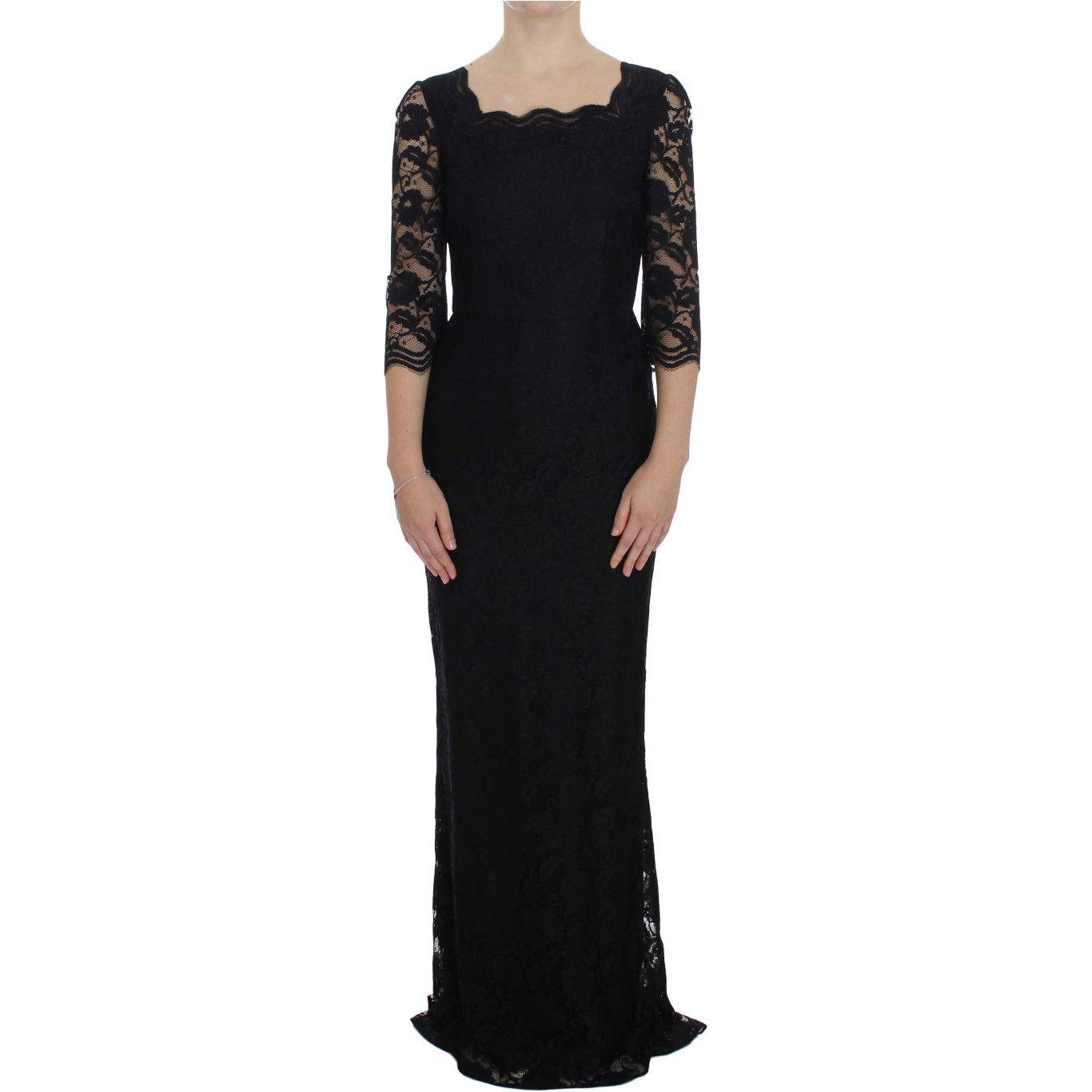 Dolce & Gabbana Black Floral Lace Long Ball Maxi Dress Dolce & Gabbana