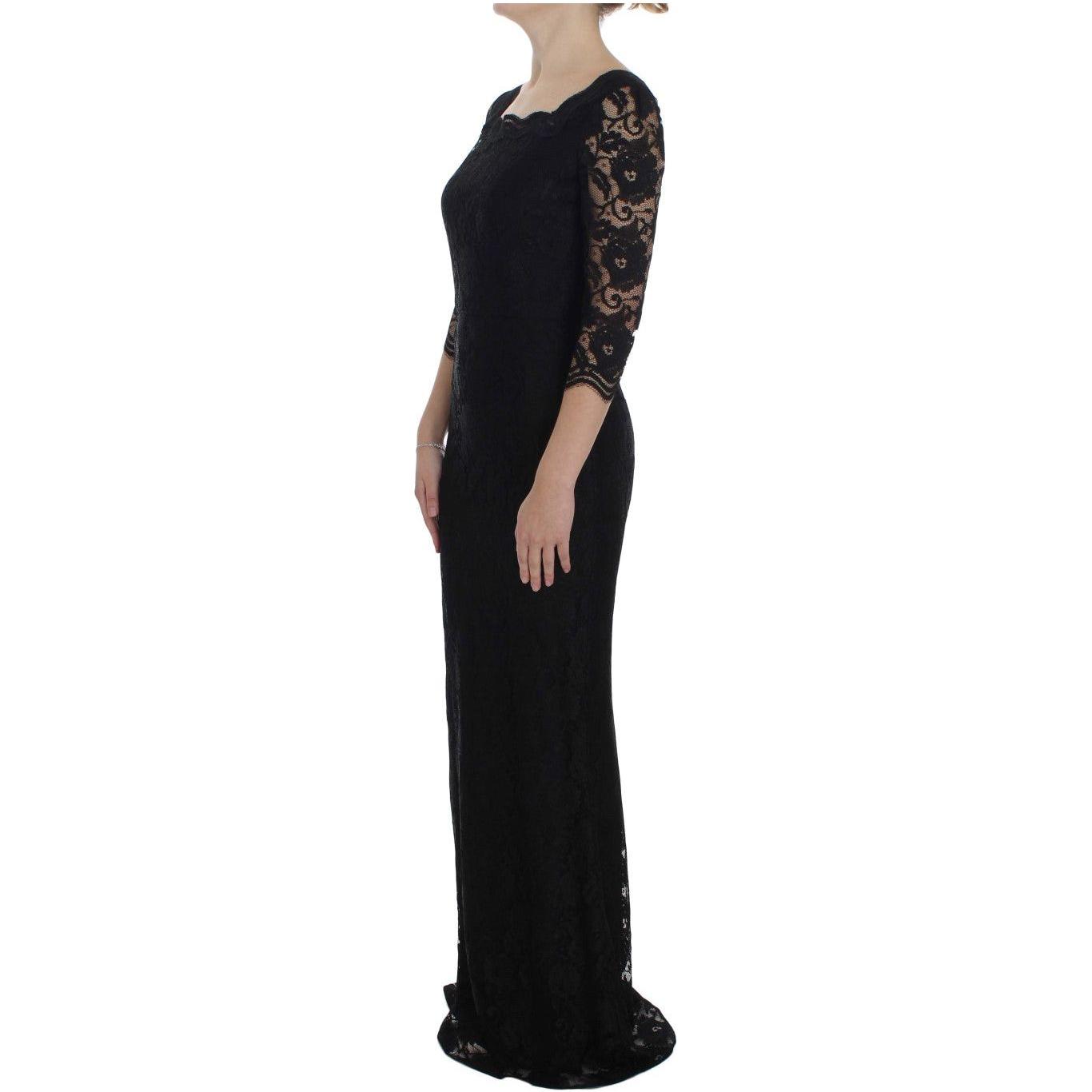 Dolce & Gabbana Black Floral Lace Long Ball Maxi Dress Dolce & Gabbana