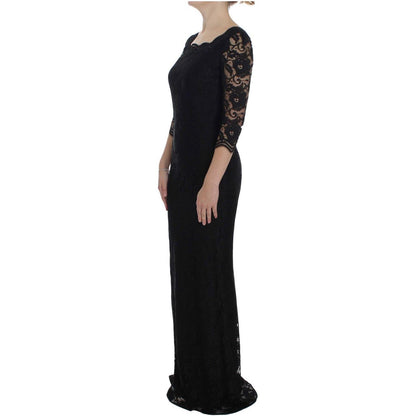 Dolce & Gabbana Black Floral Lace Long Ball Maxi Dress Dolce & Gabbana