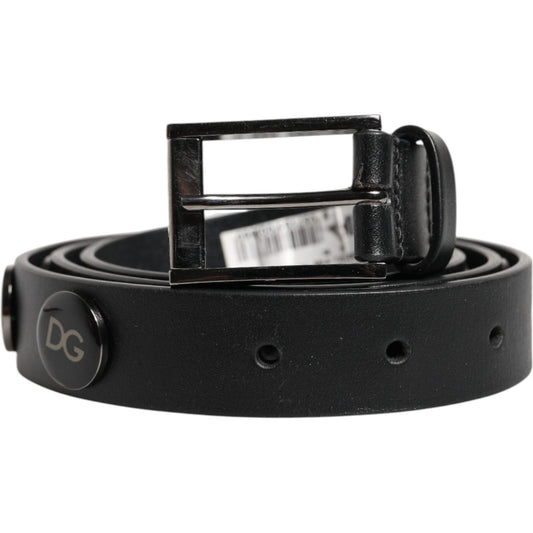 Dolce & Gabbana Black Luxury Leather DG Studs Buckle Belt