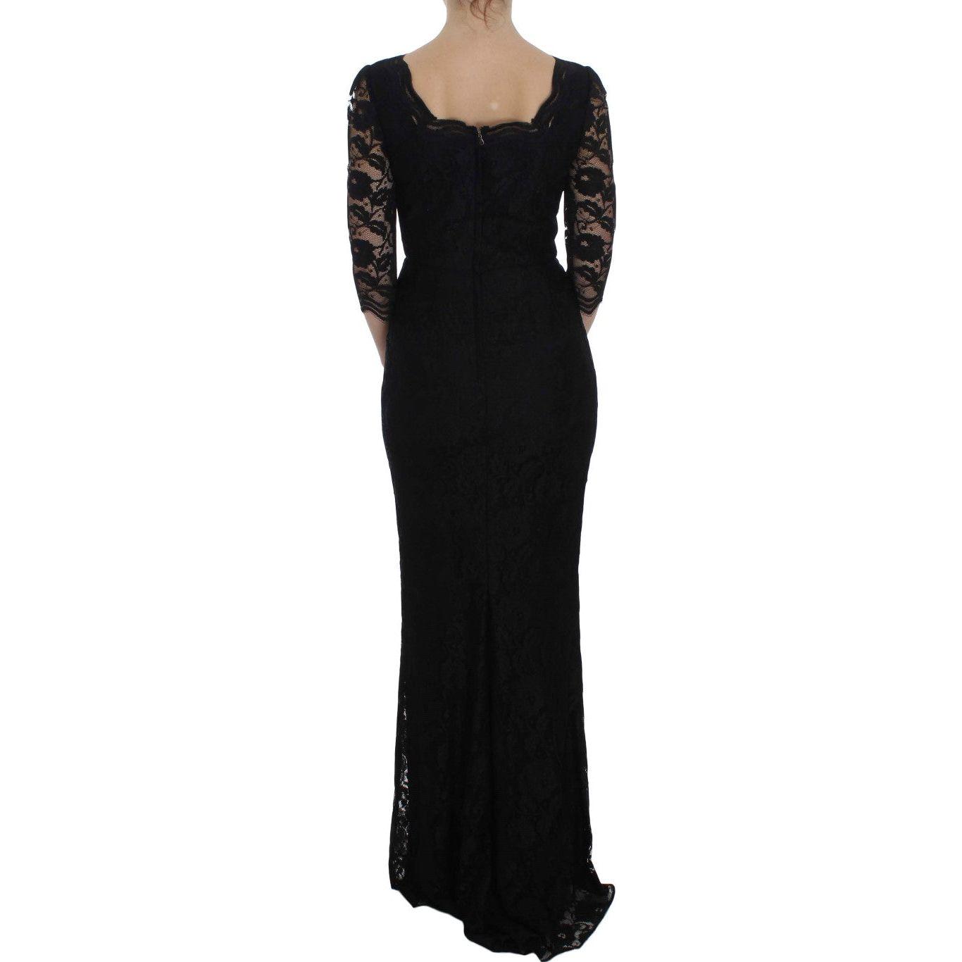 Dolce & Gabbana Black Floral Lace Long Ball Maxi Dress Dolce & Gabbana