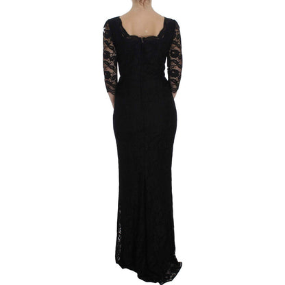 Dolce & Gabbana Black Floral Lace Long Ball Maxi Dress Dolce & Gabbana