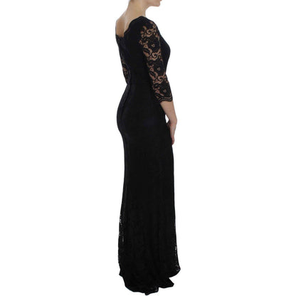 Dolce & Gabbana Black Floral Lace Long Ball Maxi Dress Dolce & Gabbana