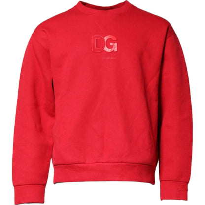 Dolce & Gabbana Red Embossed Logo Cotton Crew Neck Sweater