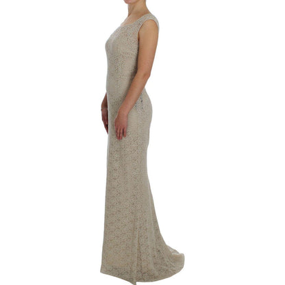 Dolce & Gabbana Beige Ricamo Cutout Cotton Sheath Dress Dolce & Gabbana