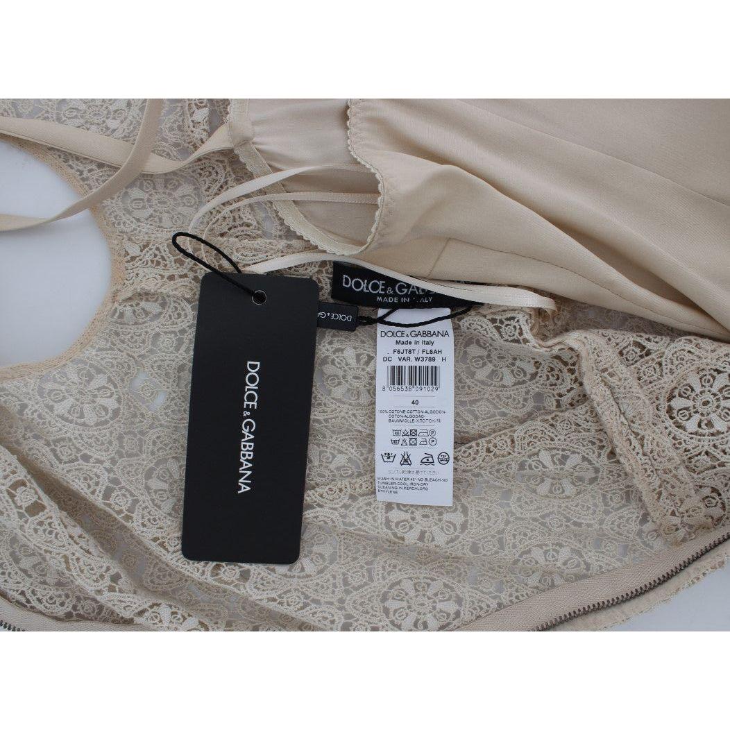 Dolce & Gabbana Beige Ricamo Cutout Cotton Sheath Dress Dolce & Gabbana
