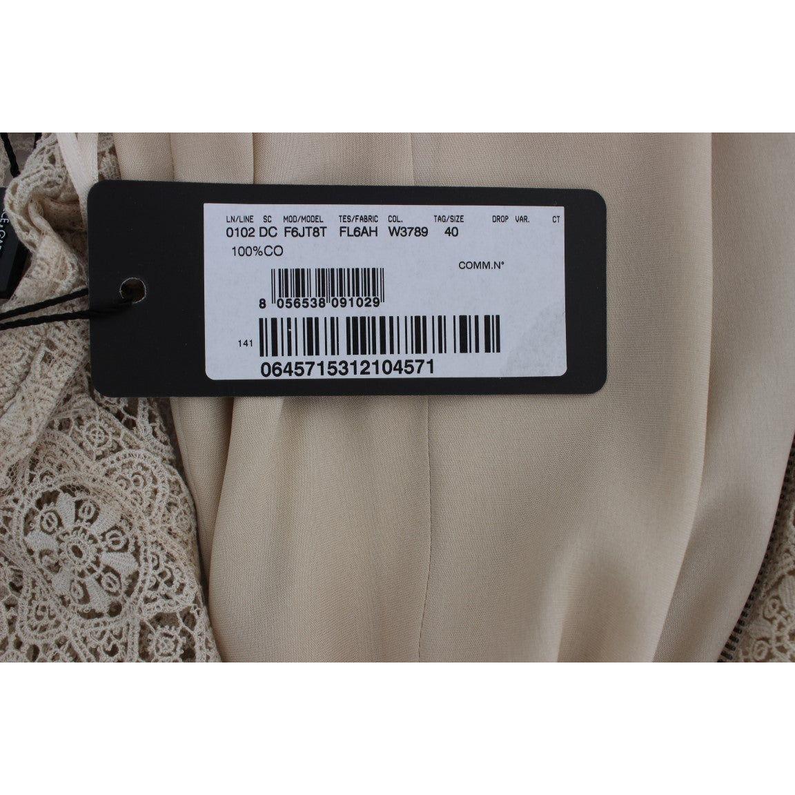 Dolce & Gabbana Beige Ricamo Cutout Cotton Sheath Dress Dolce & Gabbana