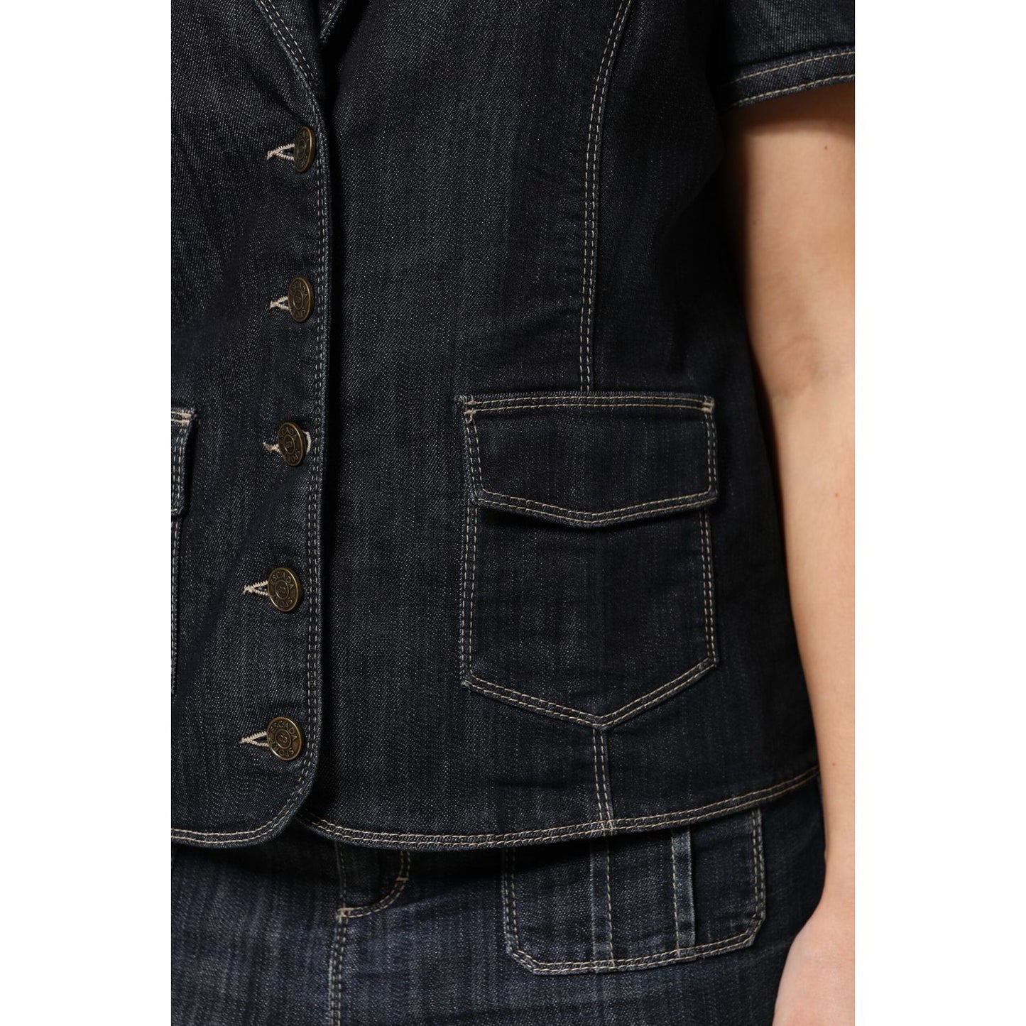 Escada Black Cotton Blend Denim Top Skirt Casual Set