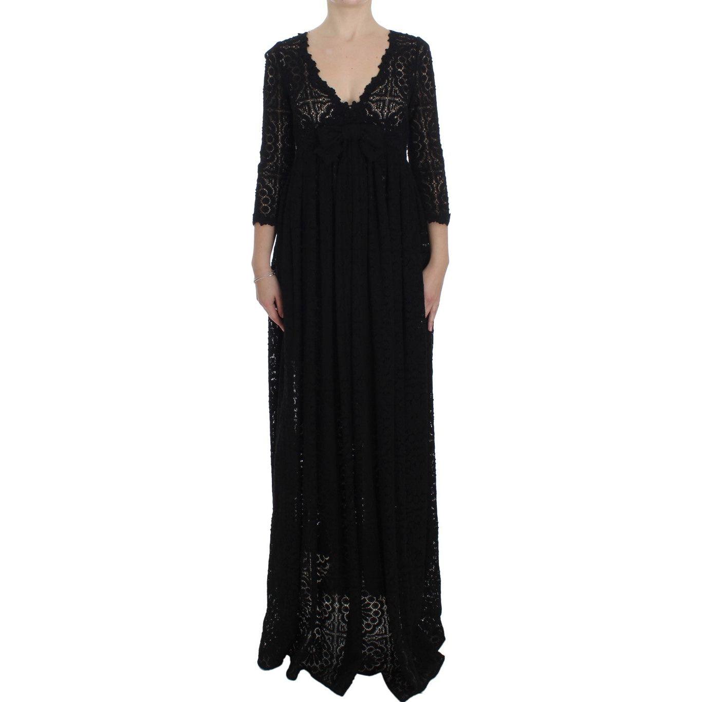 Dolce & Gabbana Black Ricamo Knitted Full Length Maxi Dress Dolce & Gabbana