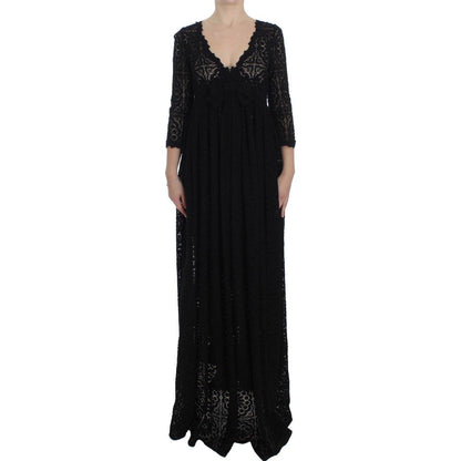 Dolce & Gabbana Black Ricamo Knitted Full Length Maxi Dress Dolce & Gabbana