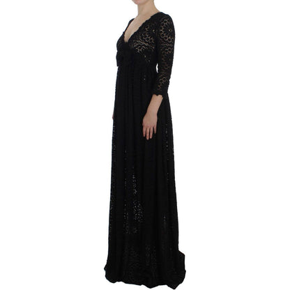 Dolce & Gabbana Black Ricamo Knitted Full Length Maxi Dress Dolce & Gabbana