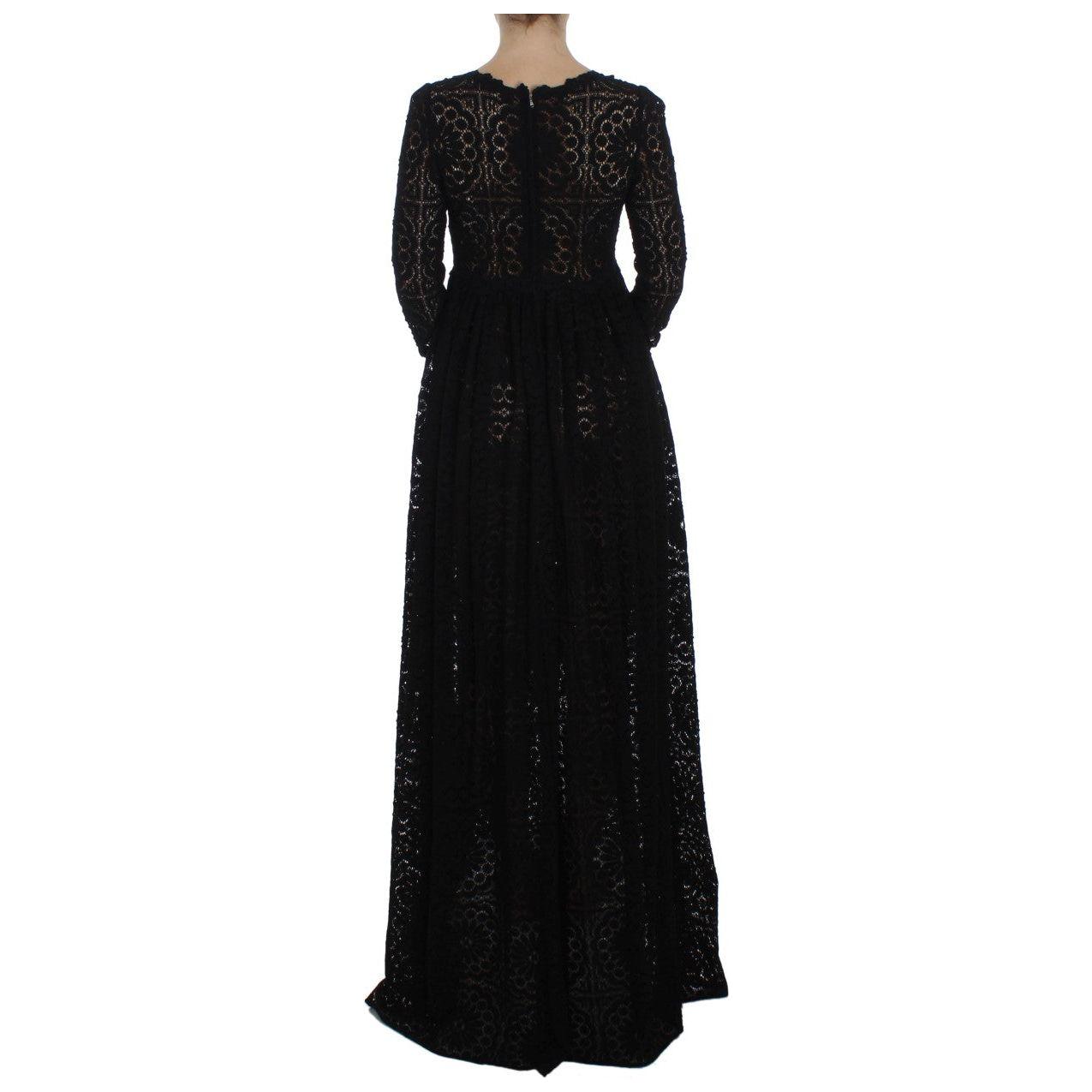 Dolce & Gabbana Black Ricamo Knitted Full Length Maxi Dress Dolce & Gabbana