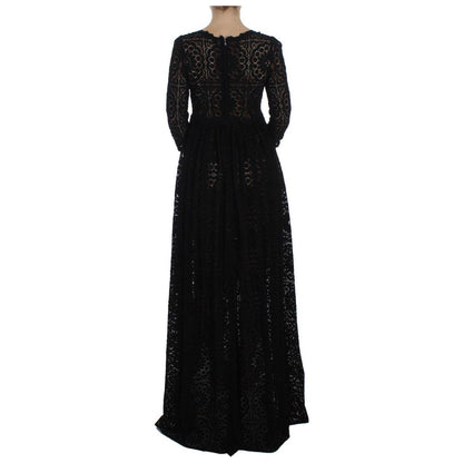 Dolce & Gabbana Black Ricamo Knitted Full Length Maxi Dress Dolce & Gabbana
