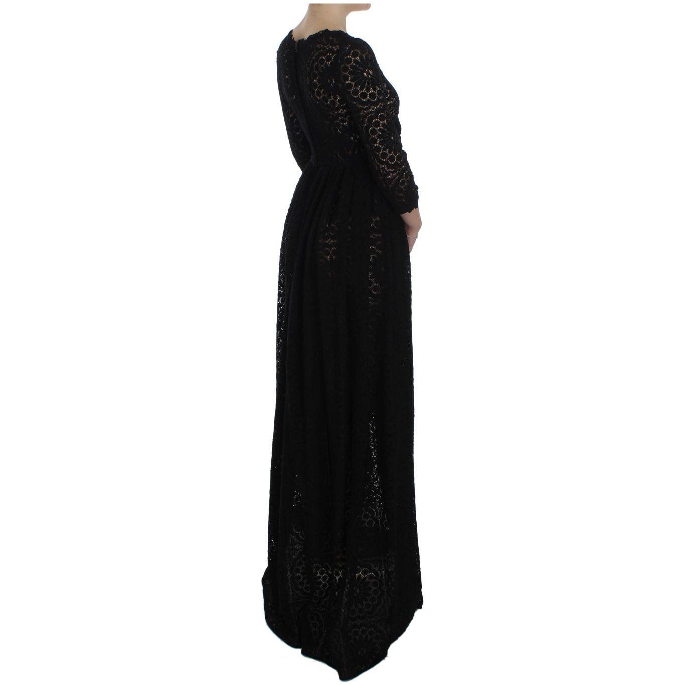 Dolce & Gabbana Black Ricamo Knitted Full Length Maxi Dress Dolce & Gabbana