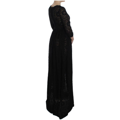Dolce & Gabbana Black Ricamo Knitted Full Length Maxi Dress Dolce & Gabbana