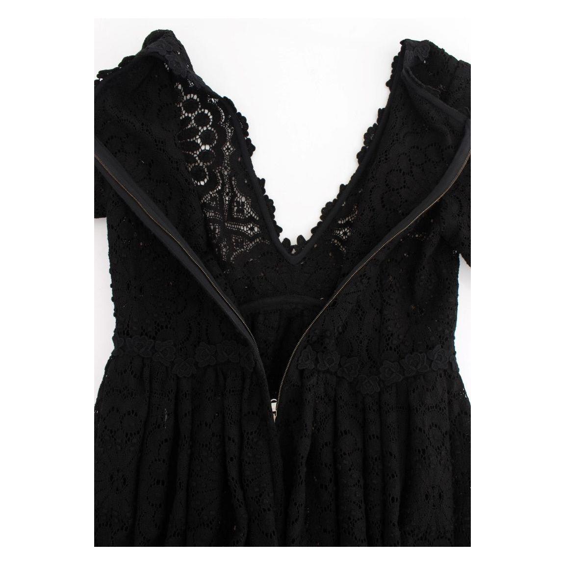 Dolce & Gabbana Black Ricamo Knitted Full Length Maxi Dress Dolce & Gabbana