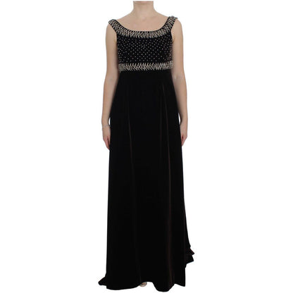 Dolce & Gabbana Brown Velvet Crystal Sheath Gown Dress Dolce & Gabbana