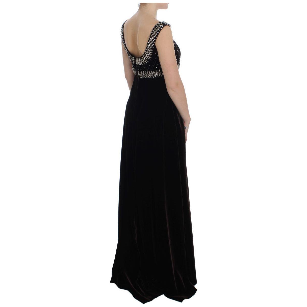 Dolce & Gabbana Brown Velvet Crystal Sheath Gown Dress Dolce & Gabbana