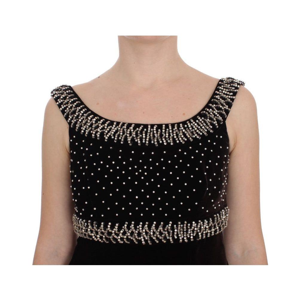 Dolce & Gabbana Brown Velvet Crystal Sheath Gown Dress Dolce & Gabbana