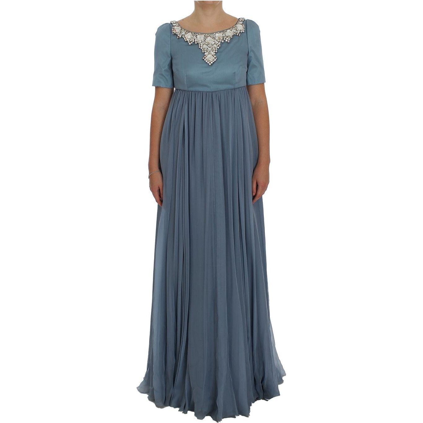 Dolce & Gabbana Blue Silk Crystal Sheath Gown Ball Dress Dolce & Gabbana
