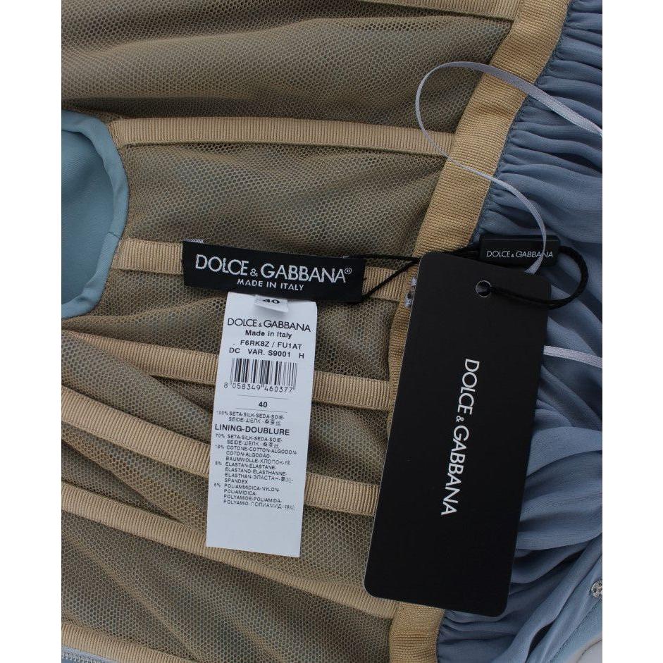 Dolce & Gabbana Blue Silk Crystal Sheath Gown Ball Dress Dolce & Gabbana