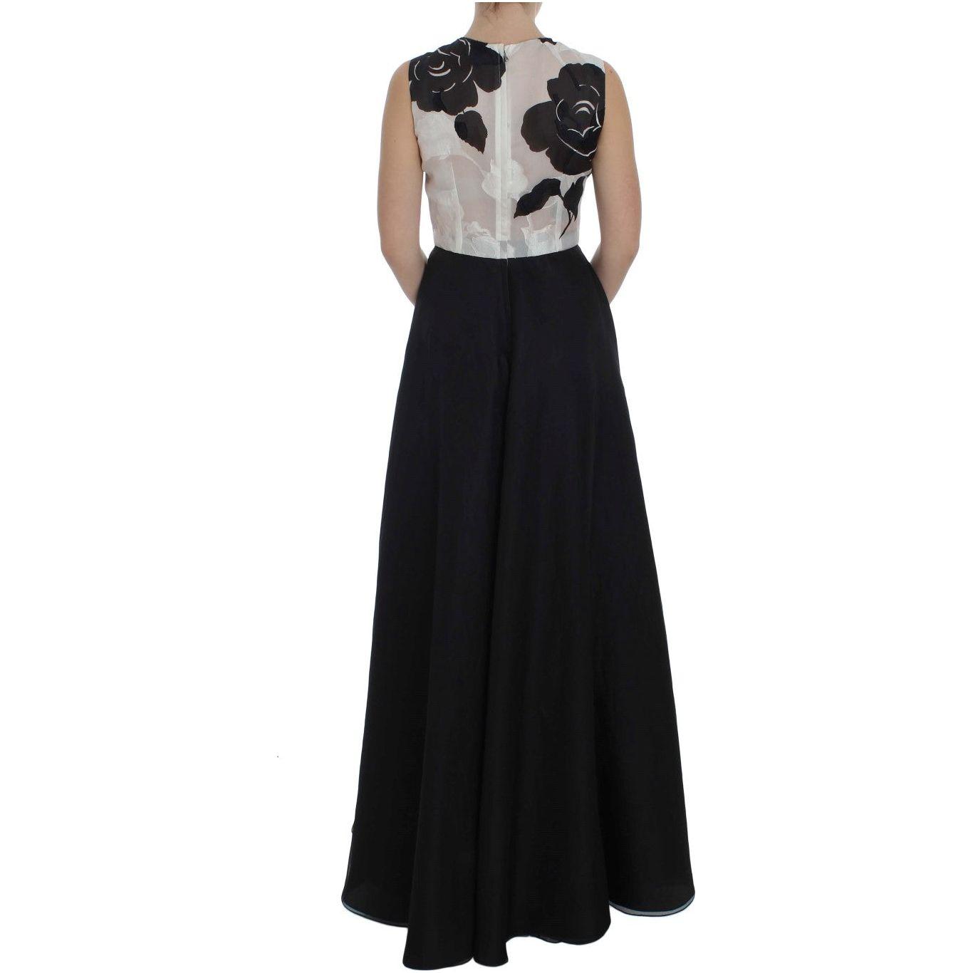 Dolce & Gabbana Black White Floral Silk Sheath Gown Dress Dolce & Gabbana