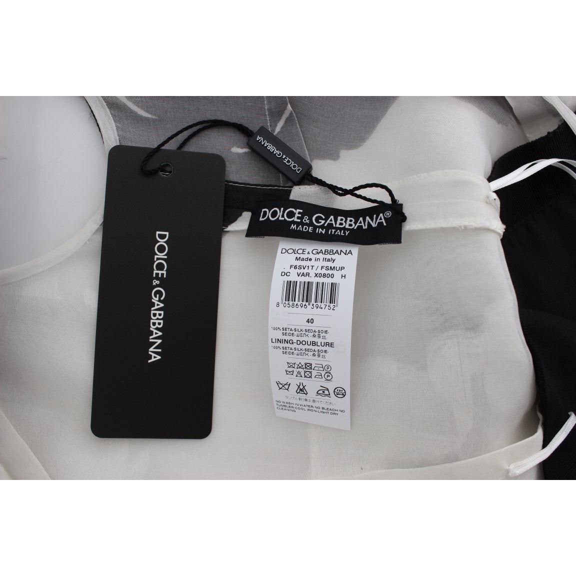 Dolce & Gabbana Black White Floral Silk Sheath Gown Dress Dolce & Gabbana