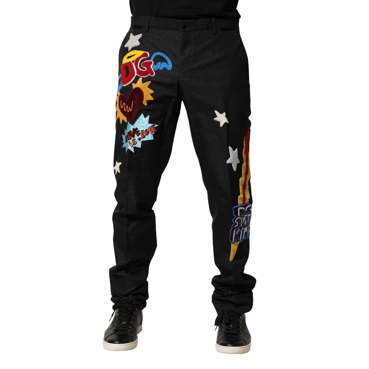 Dolce & Gabbana Black Graphic Embroidery Men Pants Dolce & Gabbana