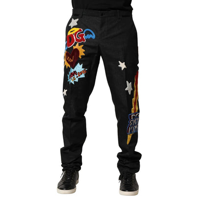 Dolce & Gabbana Black Graphic Embroidery Men Pants Dolce & Gabbana