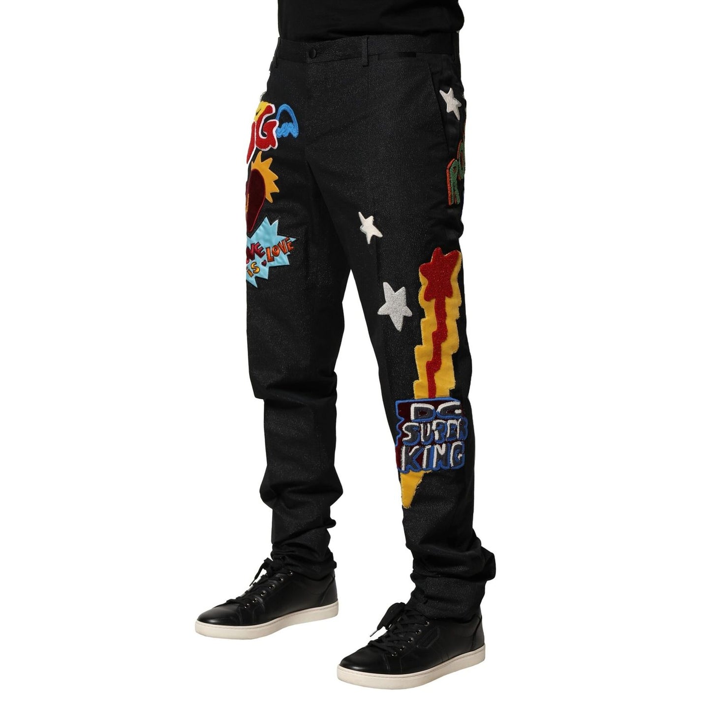 Dolce & Gabbana Black Graphic Embroidery Men Pants Dolce & Gabbana