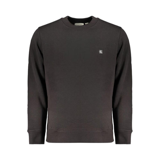 Calvin Klein black cotton sweater with long sleeves, brushed texture, crew neck, and logo application made of 50% regenerative cotton.
