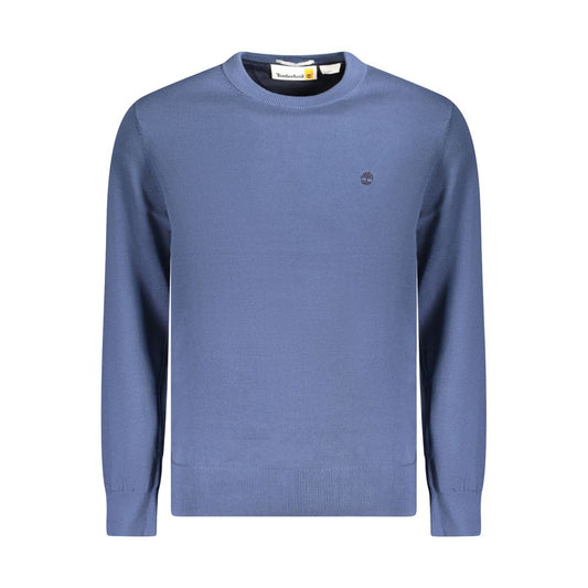 Timberland blue cotton men's sweater, eco-friendly long-sleeve with embroidery and logo, made from organic cotton for modern, sustainable fashion.